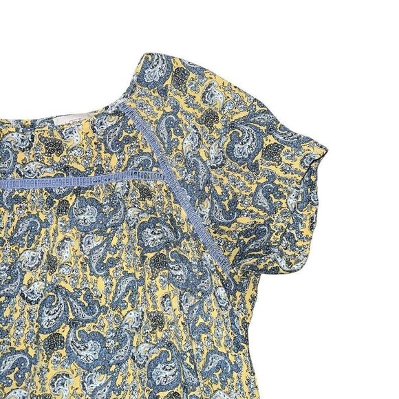 LOFT Blue & Yellow Paisley Short Sleeve Blouse Size L - Picture 2 of 6